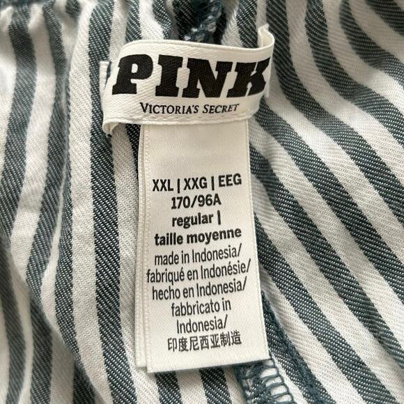 💓Sold 💓not for sale💓Pink VS Women Striped Wide Leg Pajama Pants Green Holiday L - Picture 5 of 8